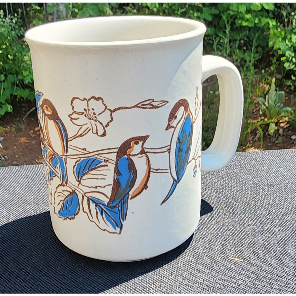Vintage Dunoon Ceramics Stoneware Mug Birds Blue Made In Scotland